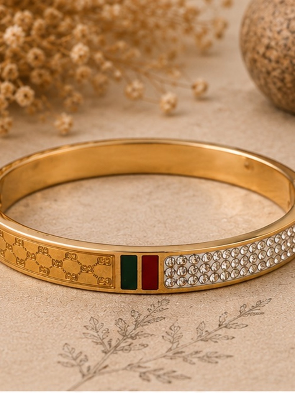 Designer Inspired Crystal Italian Stripe Gold Bangle Bracelet